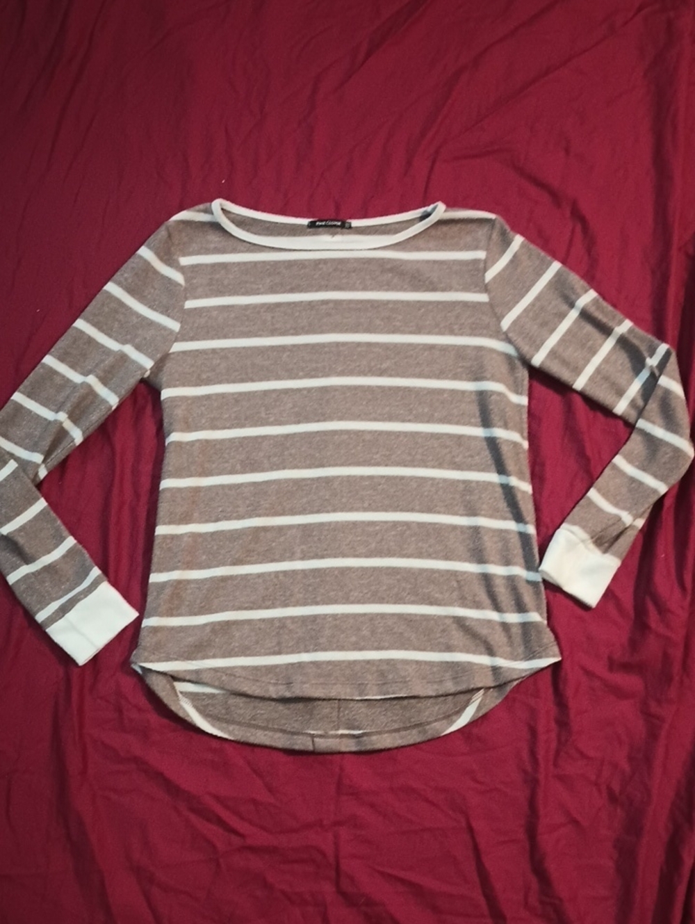 Pink Clover Gray & White Striped Long-Sleeve Top Button Back Detail Size S Warm